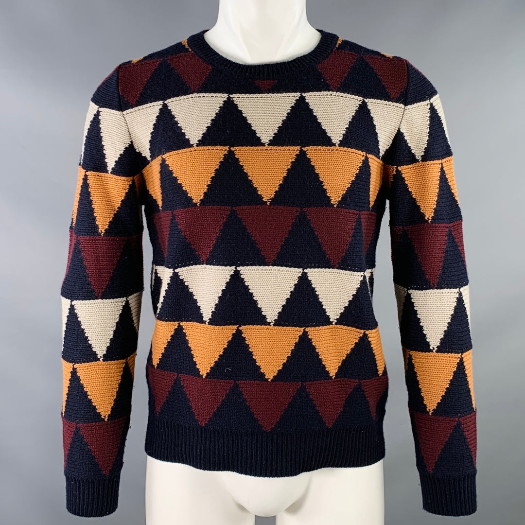 VALENTINO Size S Multi Color Knit Triangles Cashmere Crew Neck Sweater