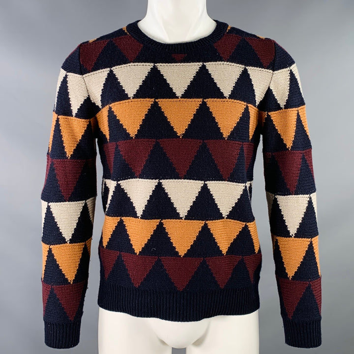 VALENTINO Size S Multi Color Knit Triangles Cashmere Crew Neck Sweater