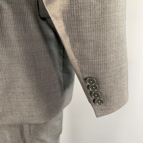 RALPH LAUREN SS2016 Chest Size 38 Grey White Pinstripe Wool Peak Lapel 31 30 Suit