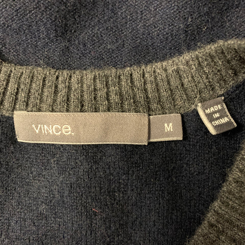 VINCE Size M Navy Grey Cashmere V-Neck Sweater Vest