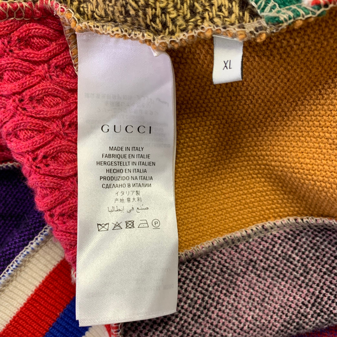 GUCCI Size XL Camel Wool Blend Patchwork Cardigan