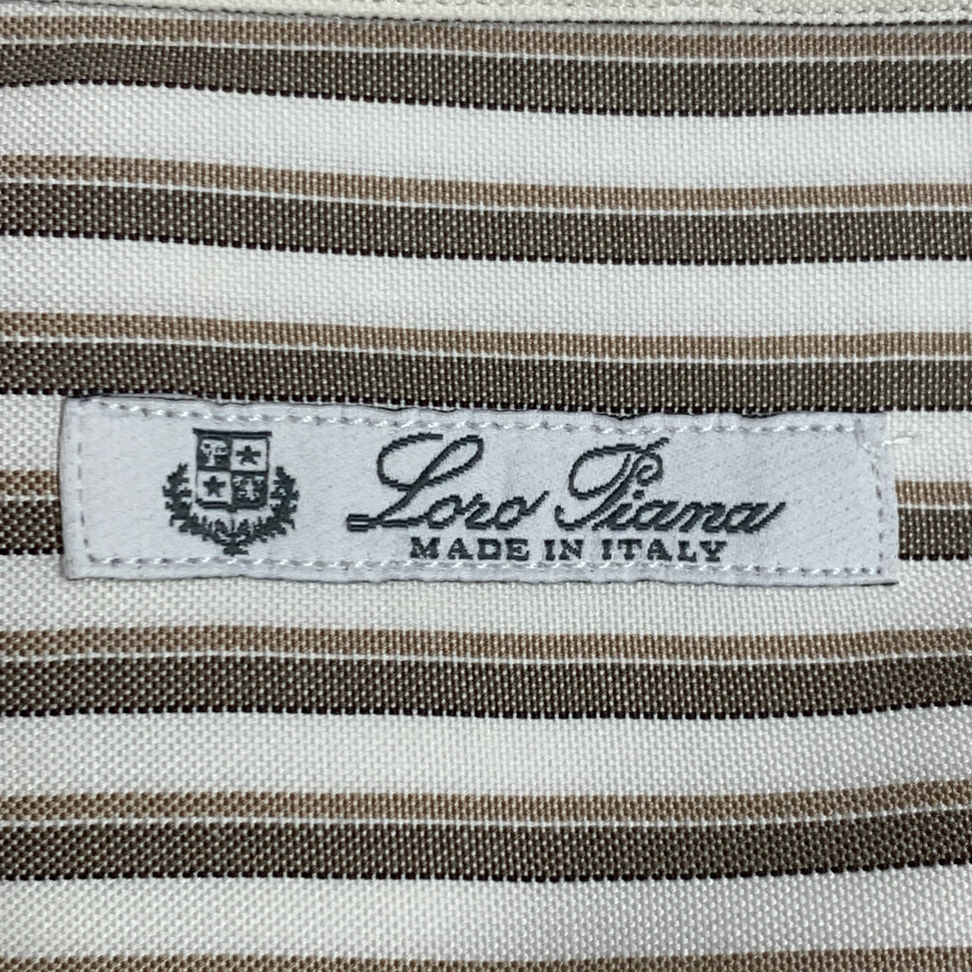 LORO PIANA Size M Brown Cream Stripe Cotton One Pocket Long Sleeve Shirt