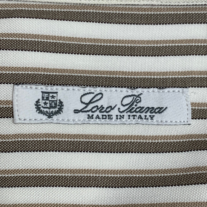 LORO PIANA Size M Brown Cream Stripe Cotton One Pocket Long Sleeve Shirt