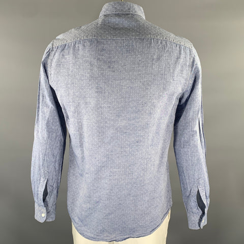 Chemise BARENA taille XL à manches longues en coton à motifs géométriques bleus et blancs