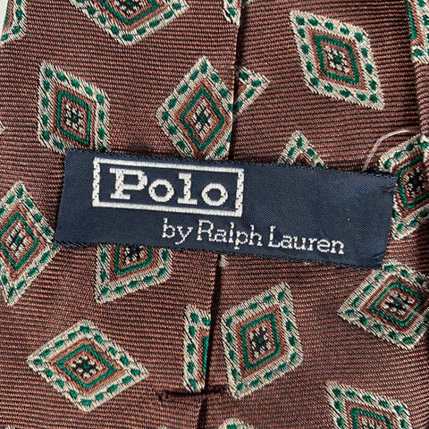 POLO by RALPH LAUREN Burgundy Green & Cream Geometric Silk Tie