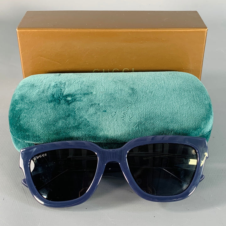 GUCCI Blue Gold Monogram Acetate Square Sunglasses