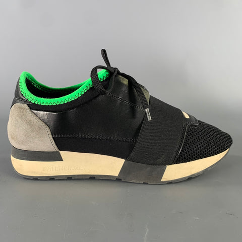 BALENCIAGA Size 7 Black Green Grey Mixed Patterns Runner Sneakers