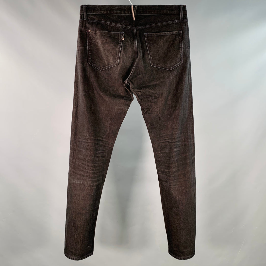 3 X 1 Size 34 Black Orange Heather Cotton Straight Selvedge Jeans