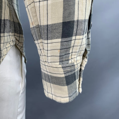 RRL by RALPH LAUREN Size L Grey Taupe Plaid Cotton Two Pockets Long Sleeve Shirt