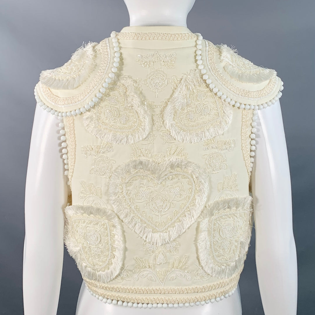 FIGUE Size S Cream Cotton Embellished Beaded Fringe Cap Sleeve Vest