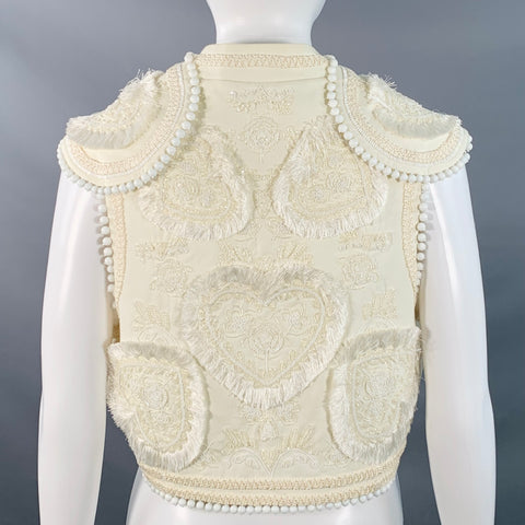 FIGUE Size S Cream Cotton Embellished Beaded Fringe Cap Sleeve Vest