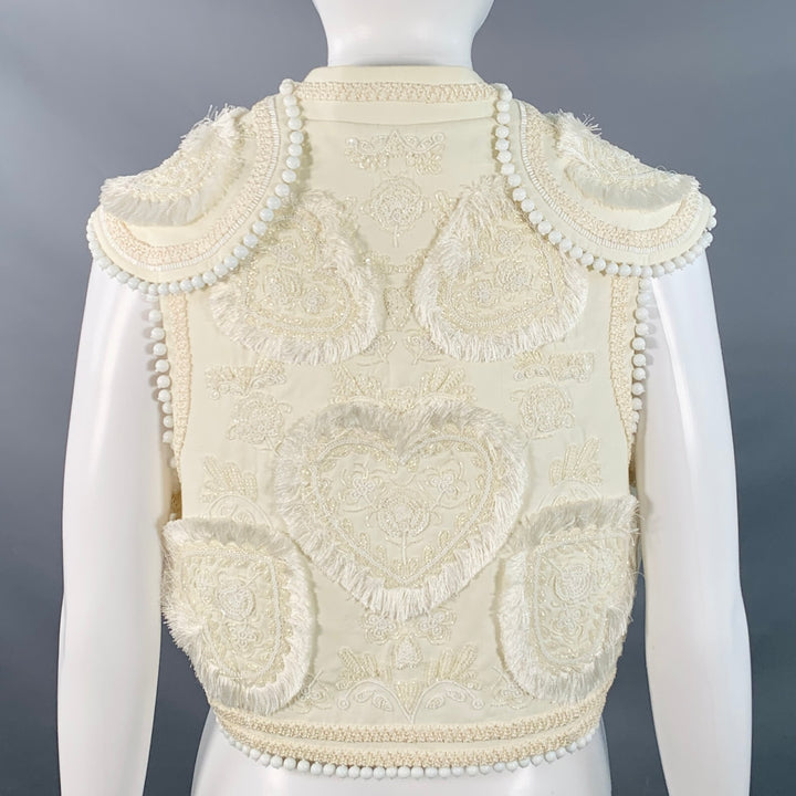 FIGUE Size S Cream Cotton Embellished Beaded Fringe Cap Sleeve Vest