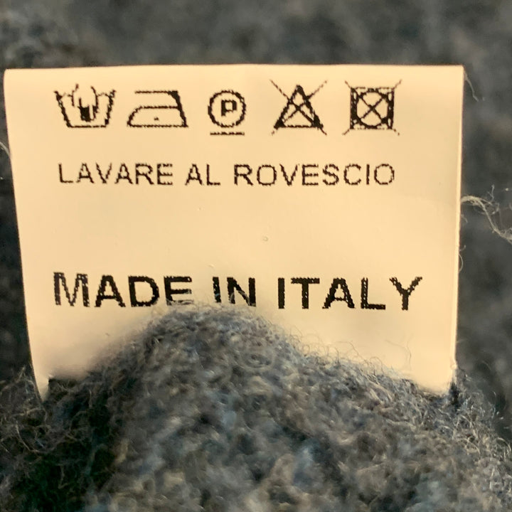 CIRCOLO Size M Blue Grey Diamond Cable Knit Merino Wool Crew Neck Sweater