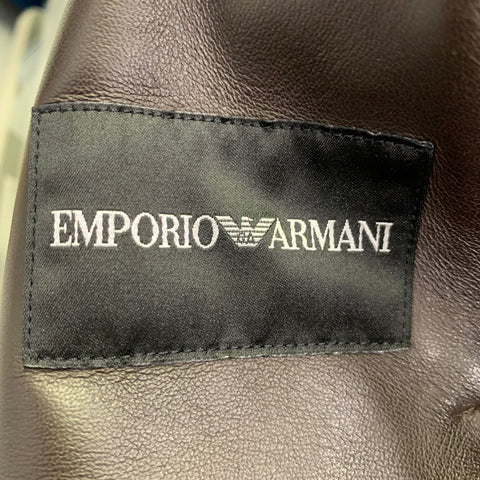 EMPORIO ARMANI Size 42 Brown Lambskin Leather Zip Up Jacket