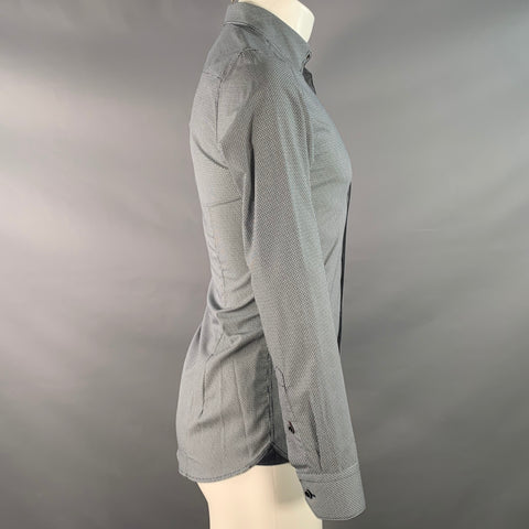 TED BAKER Size XS Femme Navy White Geometric Cotton Spread Collar Long Sleeve Shirt