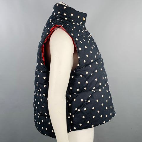 CLARE V. Size XL Black White Polka Dot Cotton Sleeveless Reversible Vest