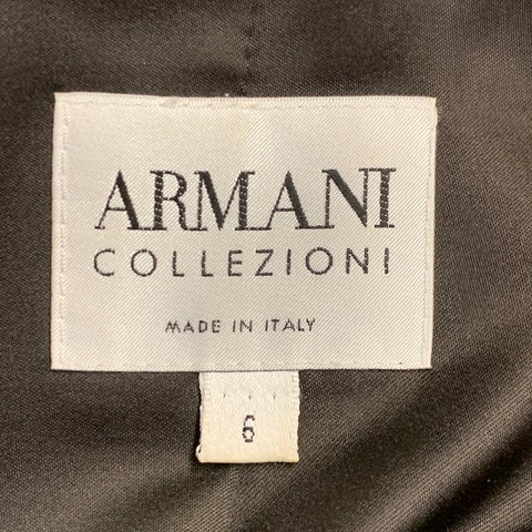 ARMANI COLLEZIONI Size 6 Brown Tan Wool Houndstooth Collarless Jacket Blazer