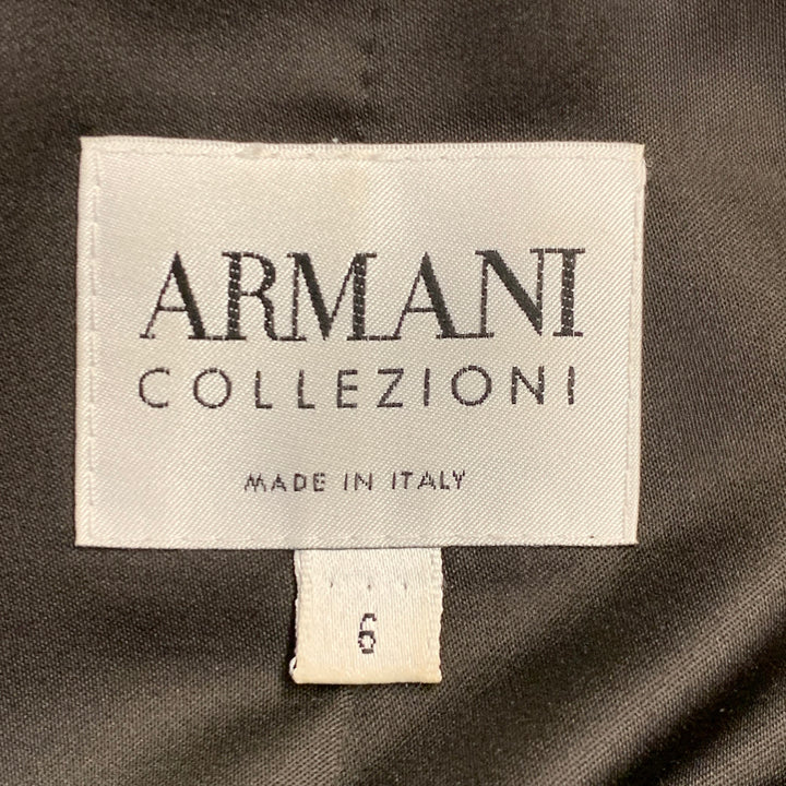 ARMANI COLLEZIONI Size 6 Brown Tan Wool Houndstooth Collarless Jacket Blazer