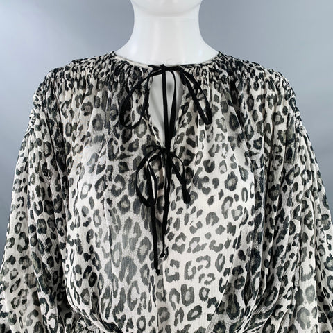 REDEMPTION Size 6 Black White Polyester Animal Print Bishop Sleeve Drop Waist Dress