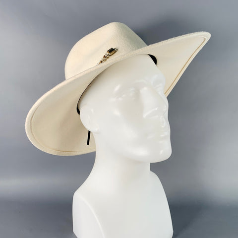 EUGENIA KIM One Size White Wool Felt Wide Brim Chain Trim Fedora Hat