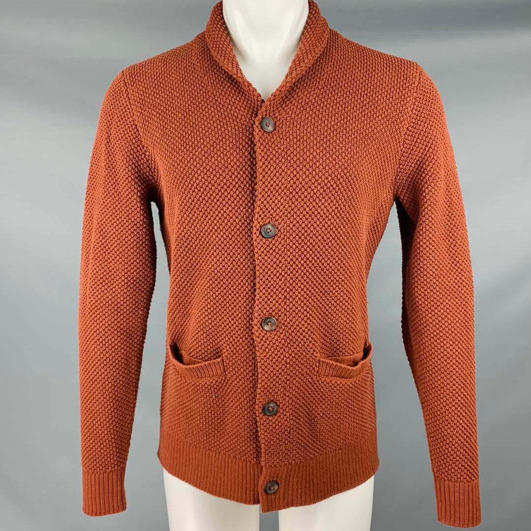 TAYLOR STITCH Size M Orange Rust Knit Cotton Shawl Collar Cardigan