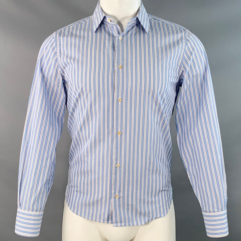 GUCCI Size S Blue White Stripe Cotton Point Collar Long Sleeve Shirt