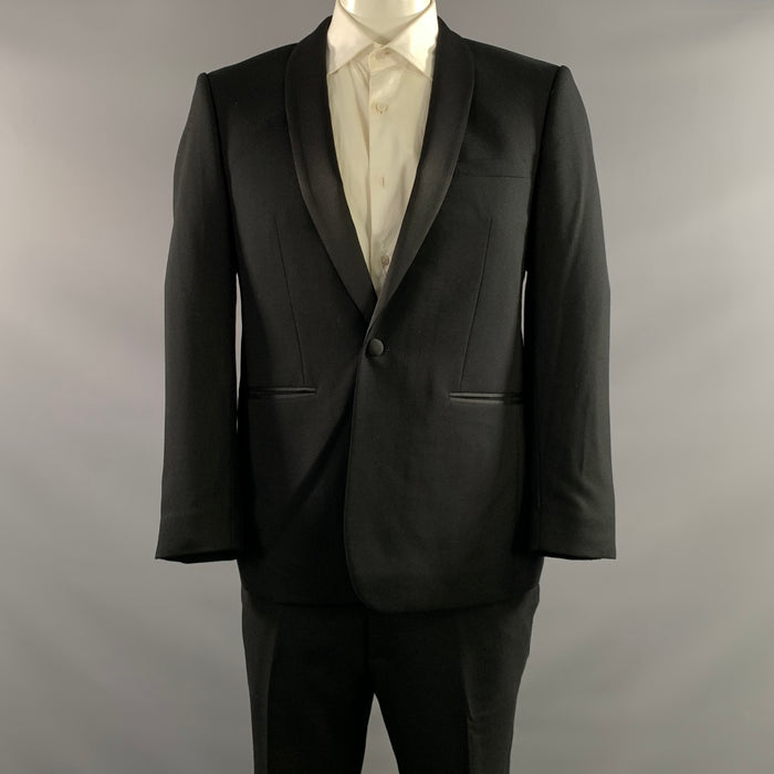 SANDRO Chest Size 42 Black Solid Wool Shawl Collar 38 28 Tuxedo