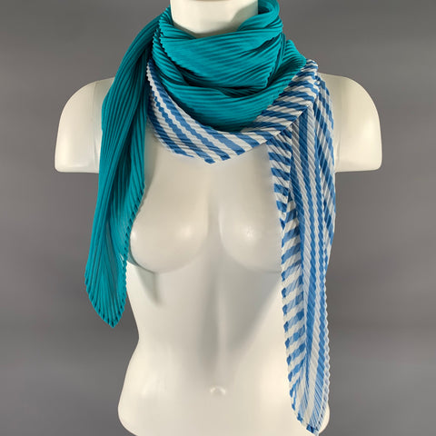 PLEATS PLEASE by ISSEY MIYAKE Blue Teal Pleated Polyester Scarves & Shawls