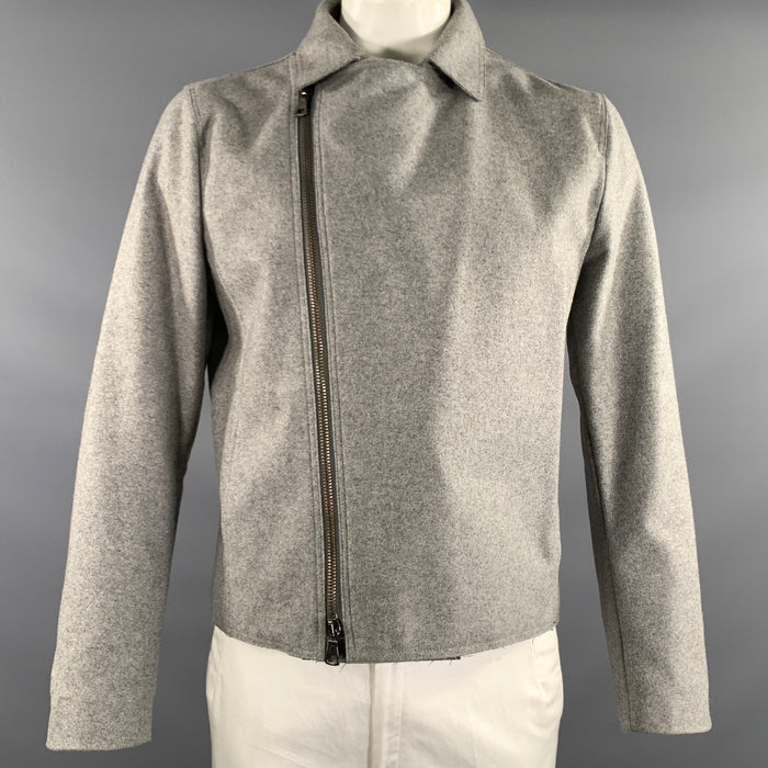 EMPORIO ARMANI Size L Grey Textured Wool Moto Jacket