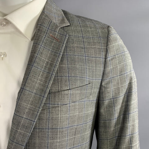 PAUL SMITH Chest Size 38 Grey Navy Window Pane Wool Notch Lapel 32 29 Suit