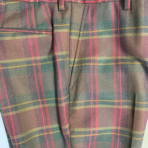 DRIES VAN NOTEN Size 36 Red Green Plaid Wool Notch Lapel Suit