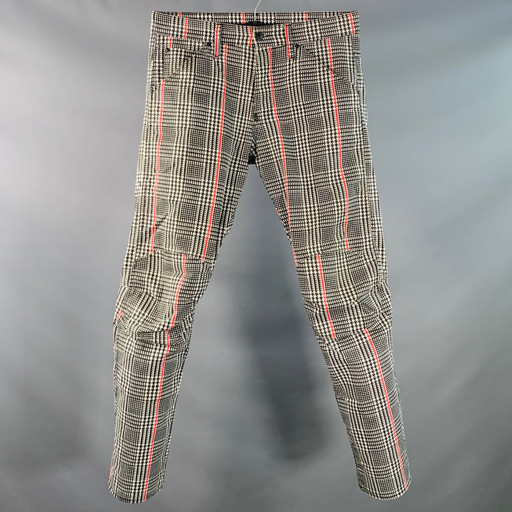 G-STAR Size 30 Black White Glenplaid Cotton Tapered Button Fly Casual Pants