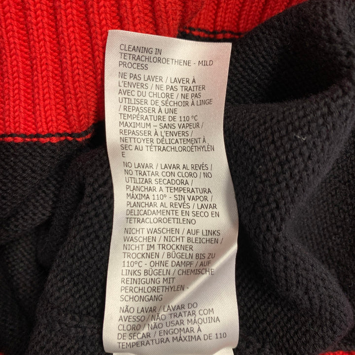 ALEXANDER MCQUEEN Size XL Black Red Two Toned Cotton V-Neck Sweater