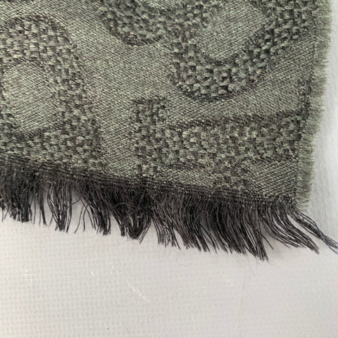 BALLY Grey Black Monogram Logo Wool Silk Fringe Scarf
