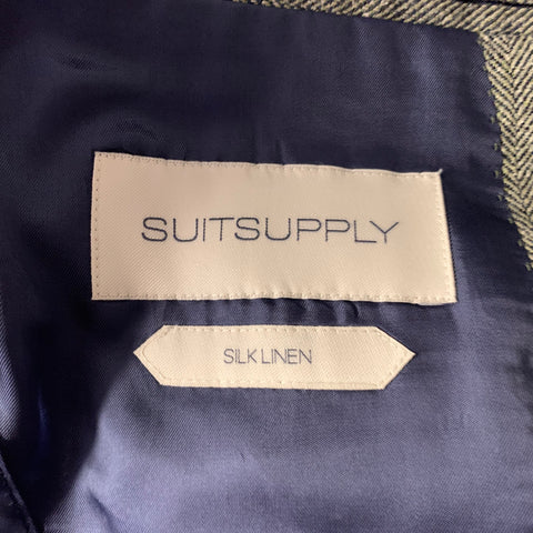 SUIT SUPPLY Chest Size 40 Green Olive Herringbone Silk Linen Sport Coat