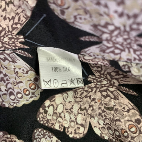 GUCCI Size S Black Rose Grey Butterfly Silk Button Up Long Sleeve Shirt