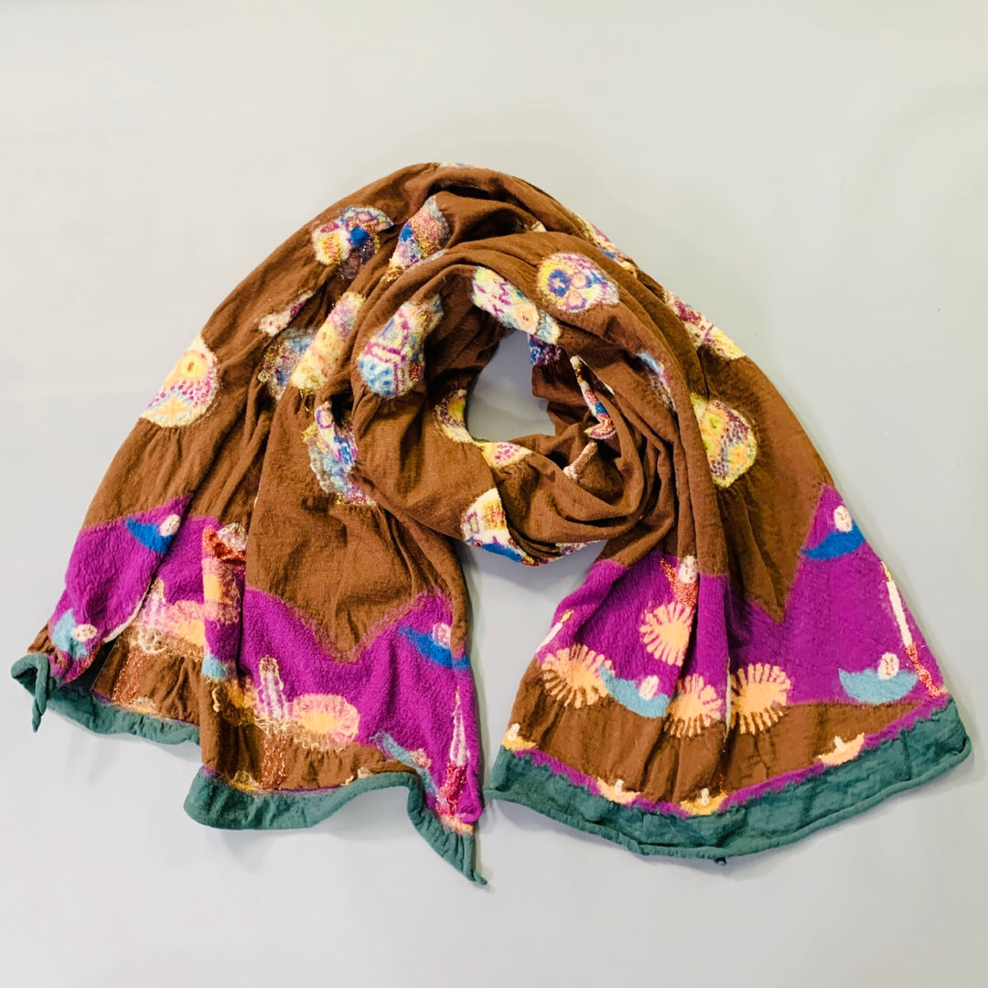 KAPITAL Brown Multi Color Sugar Skull Wool Scarf