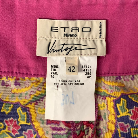ETRO Size 6 Pink Blue Silk Cotton Paisley Knee-Length Skirt