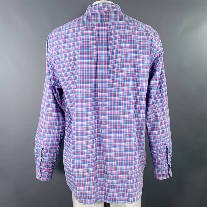 RALPH LAUREN Size XXL Blue Pink Plaid Cotton Button Down Long Sleeve Shirt