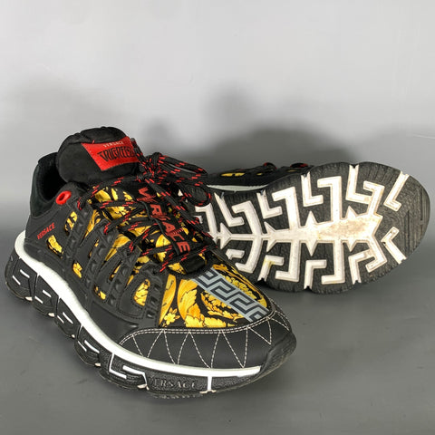 VERSACE Size 10 Black Gold Nylon Lace Up Sneakers