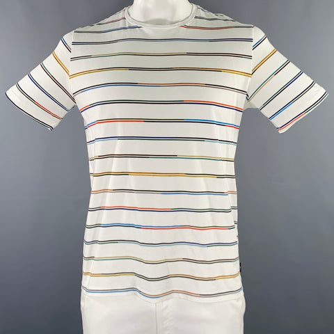 PS by PAUL SMITH Size L White Multi Color Stripe Cotton Crew Neck T-shirt