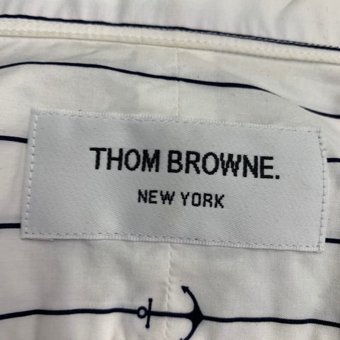THOM BROWNE Size S White Navy Nautical Pinstripe Cotton One Pocket Long Sleeve Shirt
