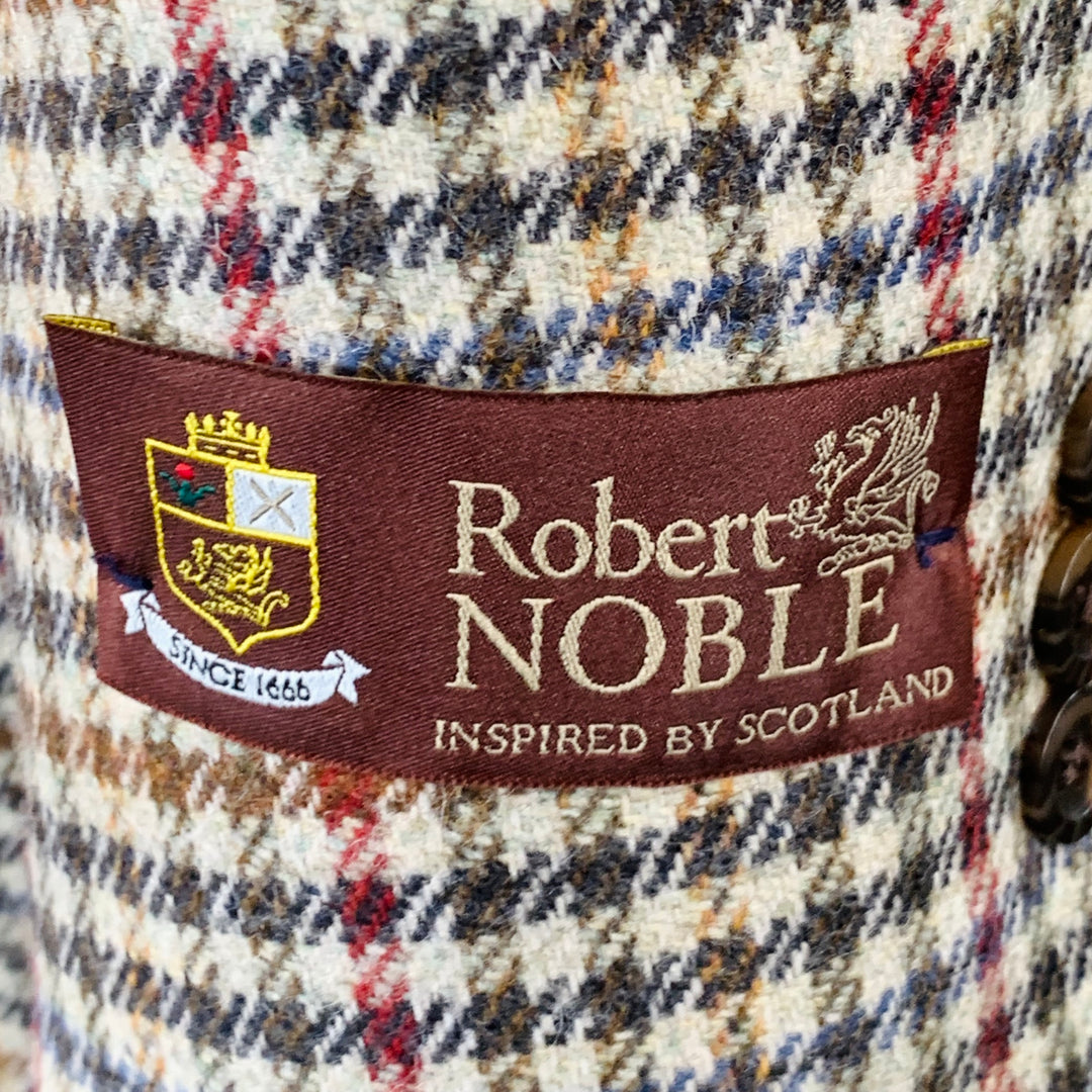 O'CONNELL'S Size 42 Long Beige Red Brown Plaid Virgin Wool Sport Coat