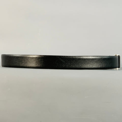 SAINT LAURENT Size 36 Black Silver Leather Box Frame Buckle Belt
