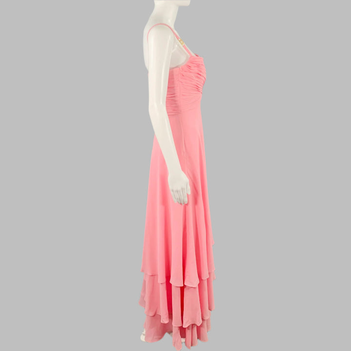 ESCADA COUTURE Size 2 Pink Gold Silk Ruched Layered Evening Gown