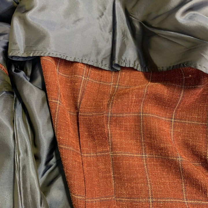 SARTORIO Size 44 Regular Burgundy Windowpane Wool Linen Silk Sport Coat