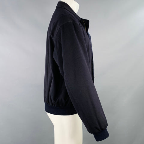 FACONNABLE Size M Navy Wool Bomber Zip Buttons Jacket
