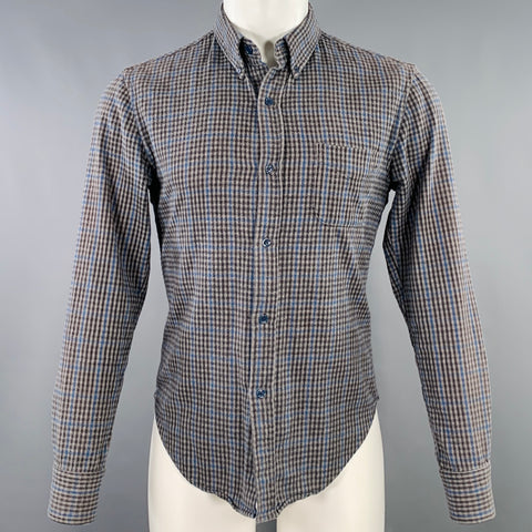 BAND OF OUTSIDERS Size M Grey Blue Plaid Cotton One Pocket Long Sleeve Shirt