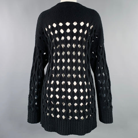 OSCAR DE LA RENTA Size M Black Cut Out Cable Knit Sweater