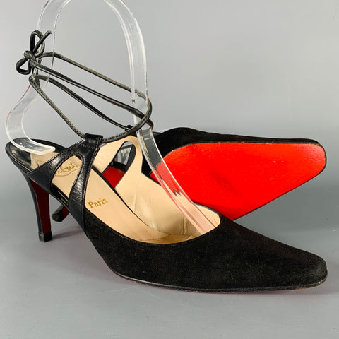 CHRISTIAN LOUBOUTIN Size 6.5 Black Leather Ankle Strap Heels Pumps